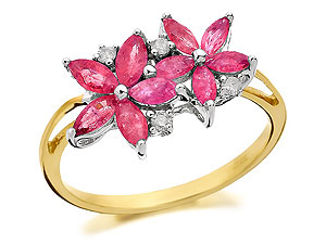 Marquise Ruby And Diamond Flowers Ring