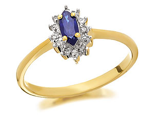 9ct Gold Marquise Sapphire And Diamond Cluster