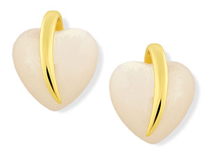 9ct Gold Mother Of Pearl Heart Earrings - 070690