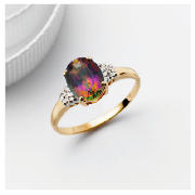 9ct Gold Mystic Topaz and Diamond Ring, R