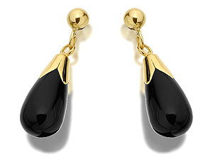 9ct Gold Onyx Drop Earrings 20mm drop - 071473