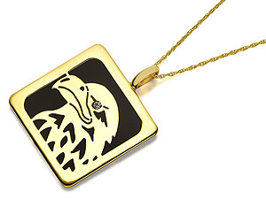 9ct Gold Onyx Eagle Pendant And Chain - 186936