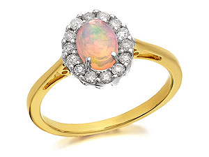 9ct Gold Opal And Diamond Cluster Ring 0.25ct -