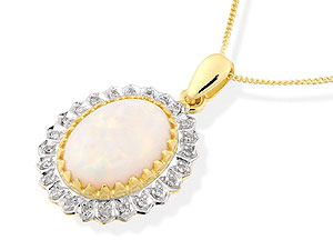 9ct gold Opal and Diamond Pendant and Chain 049811