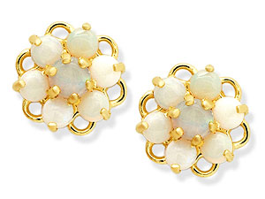 9ct Gold Opal Flower Cluster Earrings 070225