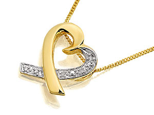 9ct Gold Open Heart Diamond Pendant And Chain -