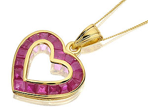 9ct Gold Open Ruby Heart Pendant And Chain -