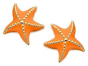 Orange And Enamel Starfish Earrings