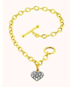 9ct gold Oval Belcher Cubic Zirconia Heart T-Bar Bracelet