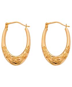 9ct Gold Oval Flower Creole Earrings