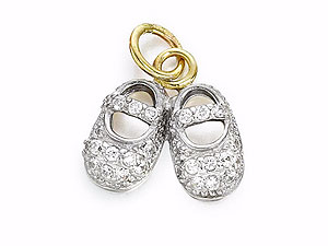 9ct Gold Pave Set Cubic Zirconia Baby Booties