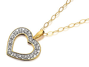9ct Gold Pave Set Open Diamond Heart Pendant And