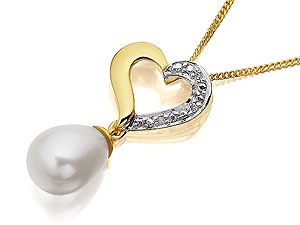 9ct gold Pearl and Diamond Heart Pendant and