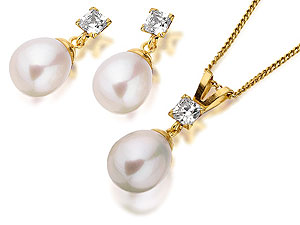 9ct Gold Pearl Cubic Zirconia Pendant And