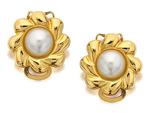 9ct Gold Pearl Flower Clip On Earrings 1.5cm -