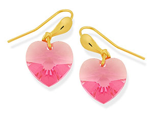 9ct gold Pink Crystal Heart Hookwire Drop