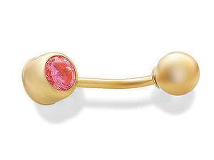 9ct Gold Pink Cubic Zirconia Belly Button Bar