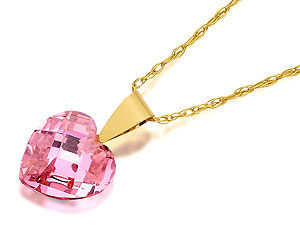 9ct Gold Pink Cubic Zirconia Heart Pendant And