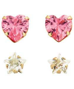 9ct gold Pink Heart and Clear Star Earrings Set