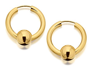 9ct Gold Plain Bead And Hoop Earrings 15mm -