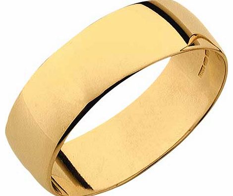 9ct Gold Plain D-Shape 6mm Wedding Ring - Size R