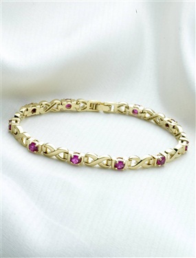 9ct Gold Plated 10-Stone Ruby and White Cubic