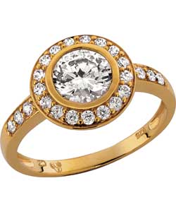 9ct Gold Plated Silver Round Cubic Zirconia Ring