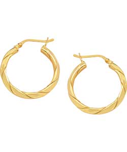 9ct Gold Plated Silver Round Twist Creole Hoop