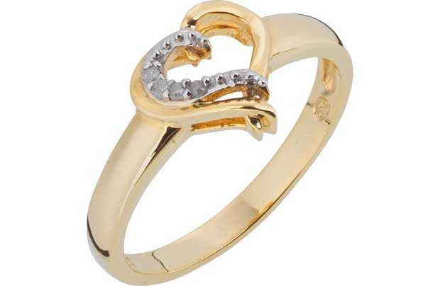9ct Gold Plated Sterling Silver Diamond Heart Ring