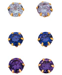 9ct Gold Purple Cubic Zirconia Stud Earrings - 3
