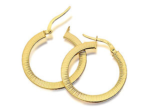 9ct Gold Ribbed Hoop Earrings 26mm - 072306