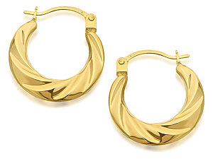 9ct Gold Ribbed Pattern Creole Hoop Earrings -