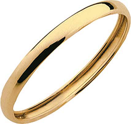 9ct Gold Rolled Edge D-Shape Wedding Ring - 2mm