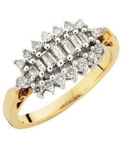 9ct Gold Round and Baguette Diamond Boat Cluster Ring