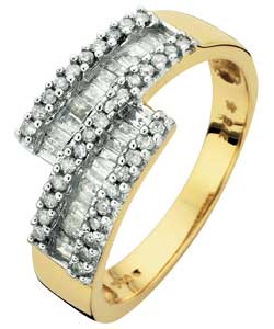 9ct Gold Round and Baguette Diamond Bypass Ring