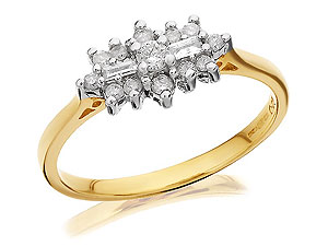 9ct gold Round Briliant and Baguette Diamond Cluster Ring 049240-M