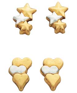 9ct gold Row of Stars and Row of Hearts Stud Earrings