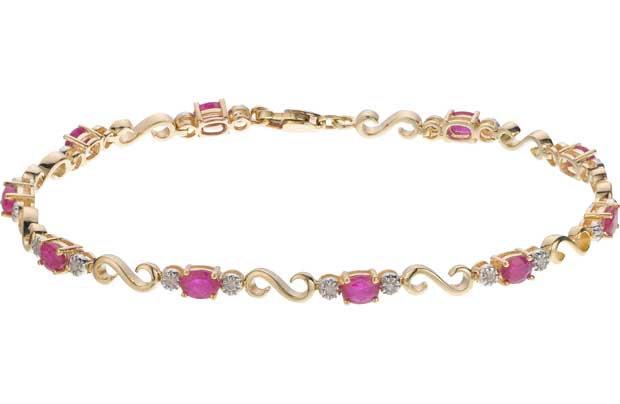 9ct Gold Ruby and 0.1ct Diamond Bracelet