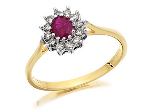 9ct Gold Ruby and 1/5 Carat Diamond Cluster Ring