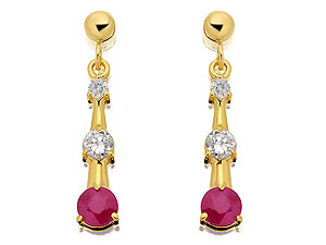 9ct gold Ruby and Cubic Zirconia Drop Earrings