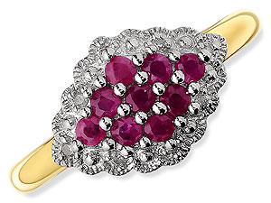 9ct gold Ruby and Diamond Cluster Cushion Ring 047414-L