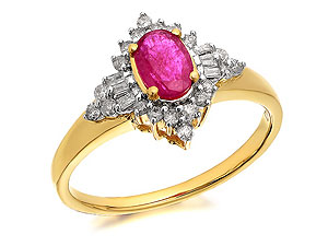 9ct Gold Ruby And Diamond Cluster Ring 0.25ct -