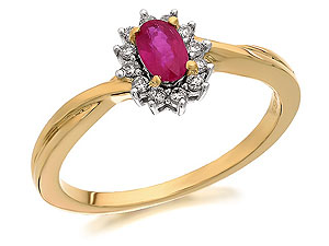9ct Gold Ruby And Diamond Cluster Ring 11pts -