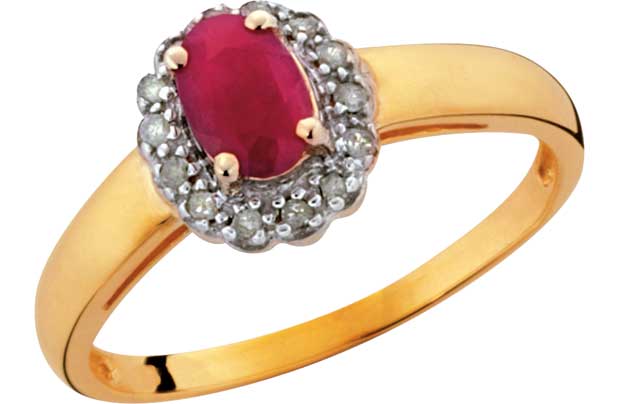 9ct Gold Ruby and Diamond Cluster Ring