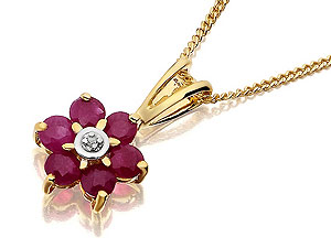 9ct Gold Ruby And Diamond Daisy Pendant And