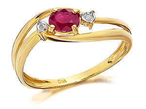 9ct Gold Ruby And Diamond Double Band Crossover