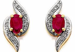 9ct Gold Ruby And Diamond Earrings 13mm - 049434