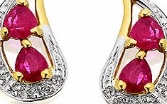 9ct Gold Ruby And Diamond Earrings 6pts per