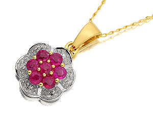 9ct gold Ruby and Diamond Flower Pendant and
