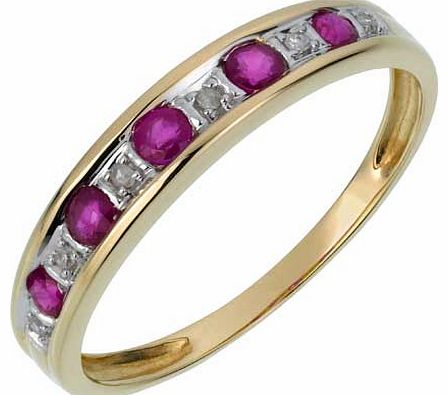 9ct Gold Ruby and Diamond Half Eternity Ring
